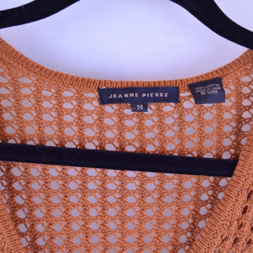 Jeanne Pierre burnt orange open knit sweater sz M - Picture 3 of 7